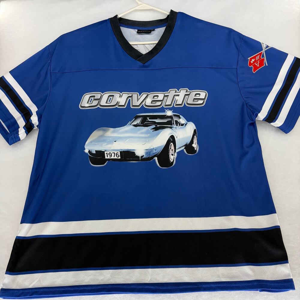 Chevrolet Corvette 1976 Graphic Mesh Soccer Jersey Blue White Black Size XL